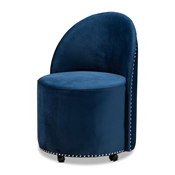 Baxton Studio Bethel Glam and Luxe Navy Blue Velvet Fabric Upholstered Rolling Accent Chair